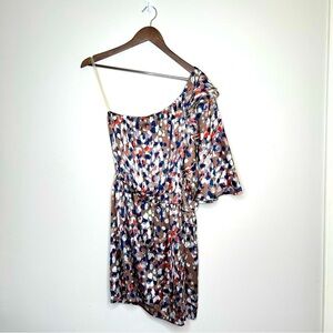 Uncle Frank One Shoulder Lightweight Cinch Waist Dress Abstract Print Medium